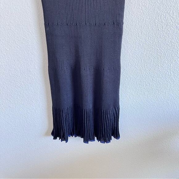 Rag & Bone Yasmine Ribbed Pleated V-Neck Tank Dress w/Blue Trim - Picture 4 of 14